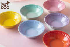 Macaron-colored cat bowl with an acrylic stand